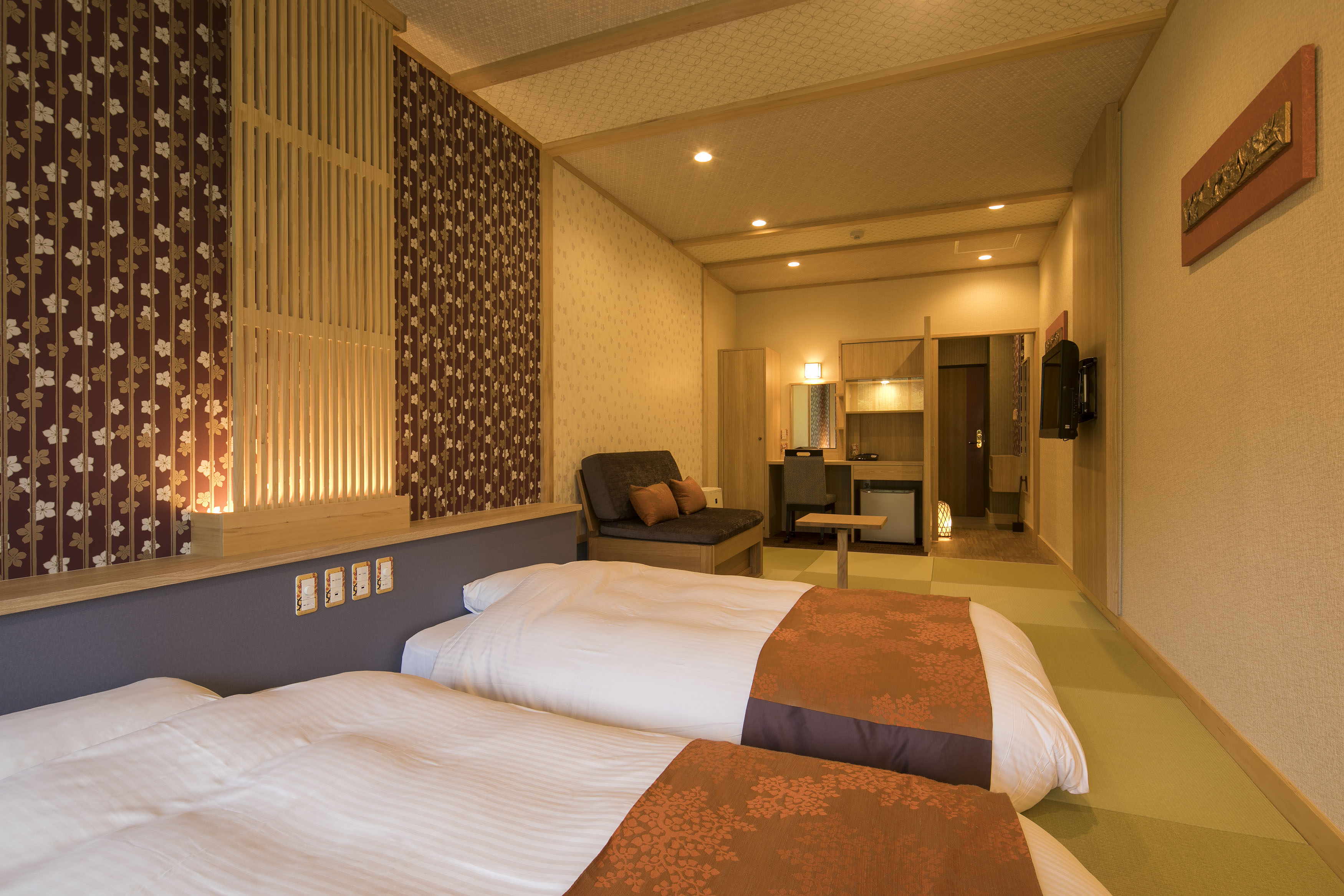Japanese-style twin room viewed from the beds